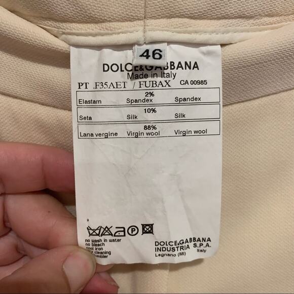 Dolce & Gabanna Cream Satin Trim Tux Stripe Wide Leg Trousers Wool/Silk Size 46 - Picture 11 of 14